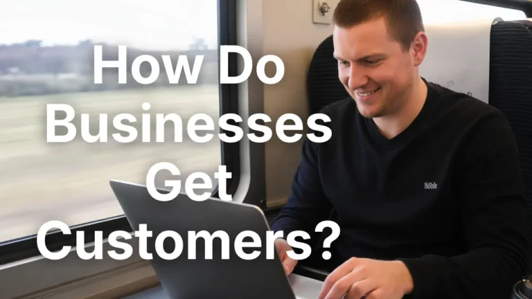 How do businesses get customers? Professional working on a laptop while learning about attracting customers and business growth.
