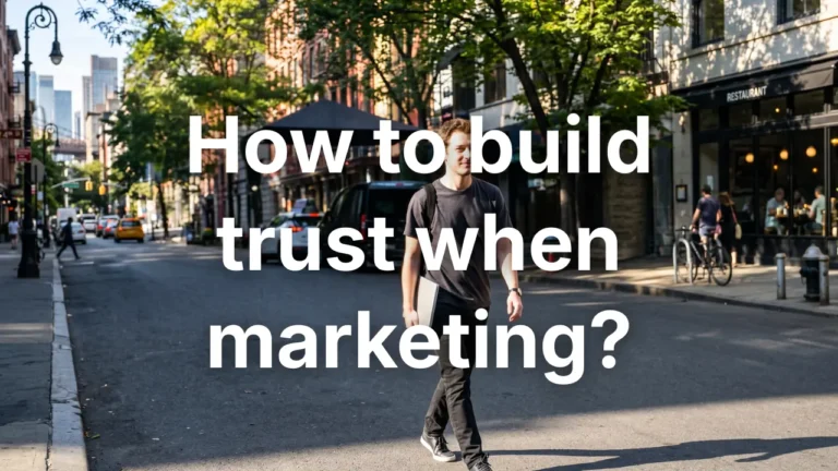 How to build trust when marketing? Professional walking through a city while learning how businesses earn customer trust.