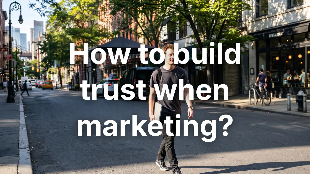 How to build trust when marketing? Professional walking through a city while learning how businesses earn customer trust.