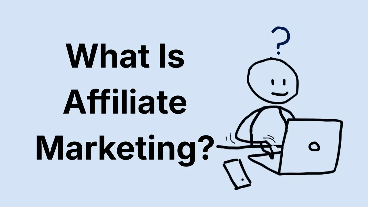 What is affiliate marketing? Simple illustration of a person using a laptop to learn about affiliate marketing.